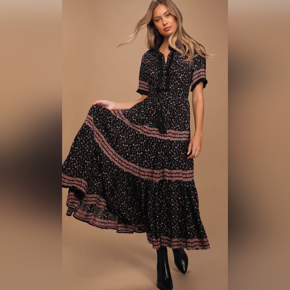 Floral Black and Red Women's Dress